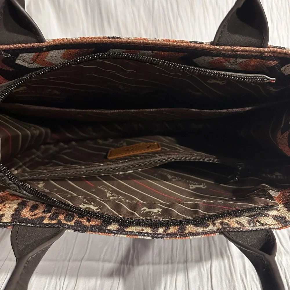 Montana West‎ Southwestern Leopard Accent Tote Bag Rust Black Western Purse NWT